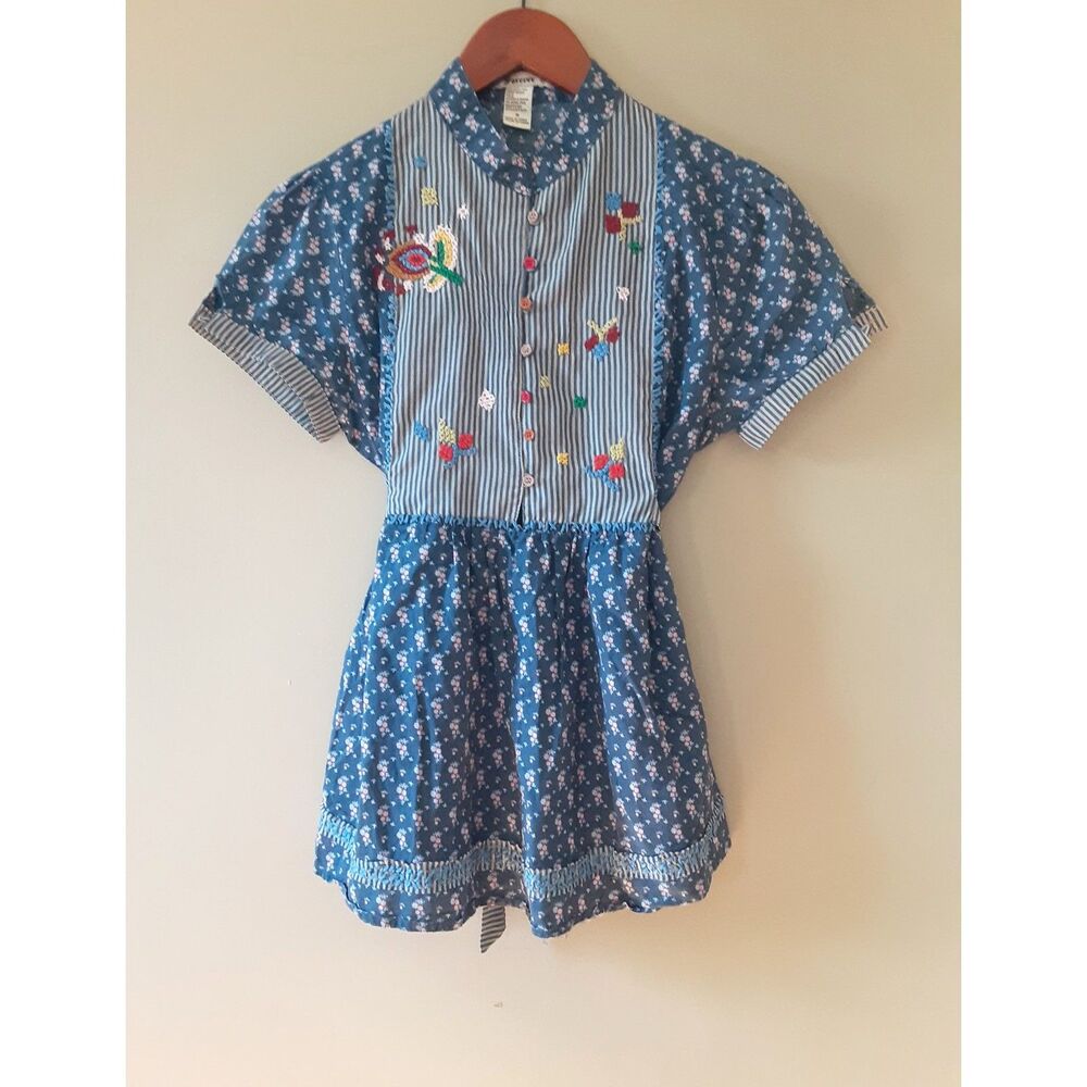 Forever 21 Women Blue Floral Embriodered Tie Babydoll Top Cottagecore Size M - Picture 2 of 6